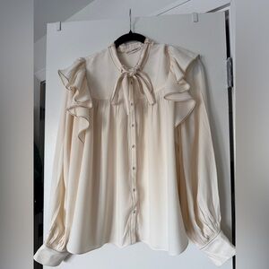 Ulla Johnson Women's Tabitha Long Sleeve Blouse Blanc Cream US 10